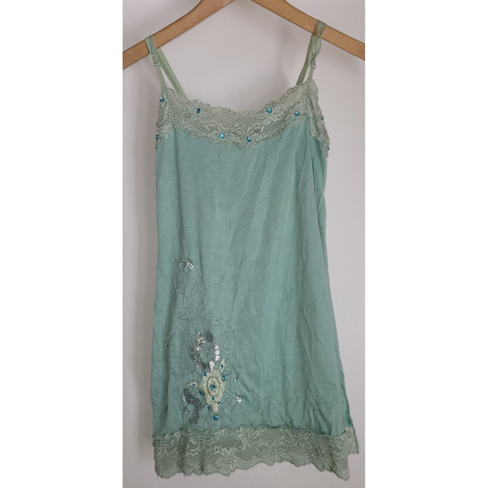 Lucy Paris Women's Tank Top Size M Light Green Embellished Fairycore Boho Chic